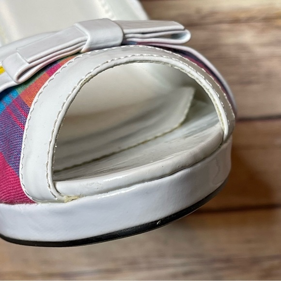 VINTAGE Charles Albert Madras Plaid Peep Toe Heels Pink Size 8 - Picture 10 of 16